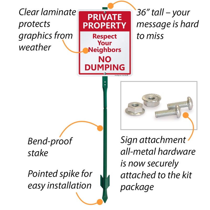 SmartSign علامة حديقة 12 × 10 بوصة "ملكية خاصة - احترم جيرانك، لا ت Dumping" مع دعامه بطول 3 أقدام، ألمنيوم مقاوم للصدأ بسمك 40 مل، أحمر وأبيض، مجموعة من 1، صنع في الولايات المتحدة - Image 5